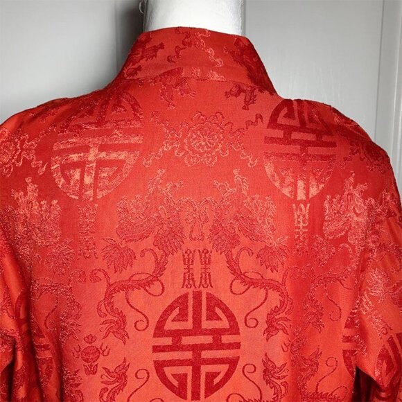 VINTAGE Jacquard Asian Pattern Silk Kimono Style Two Way Jacket - Picture 6 of 7
